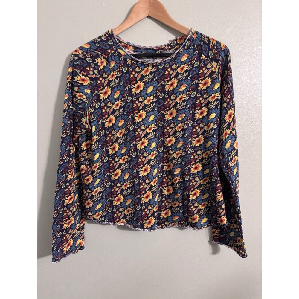 Natural Life Lily Knit Boho Floral Cottagecore Mesh Lettuce Hem Top L Womens Tee
